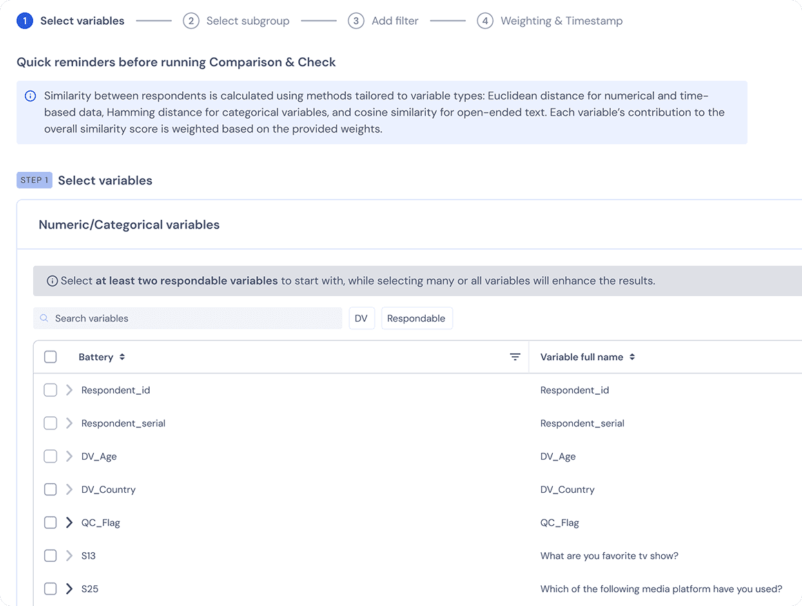 Comparison-check workflow in Oasis
