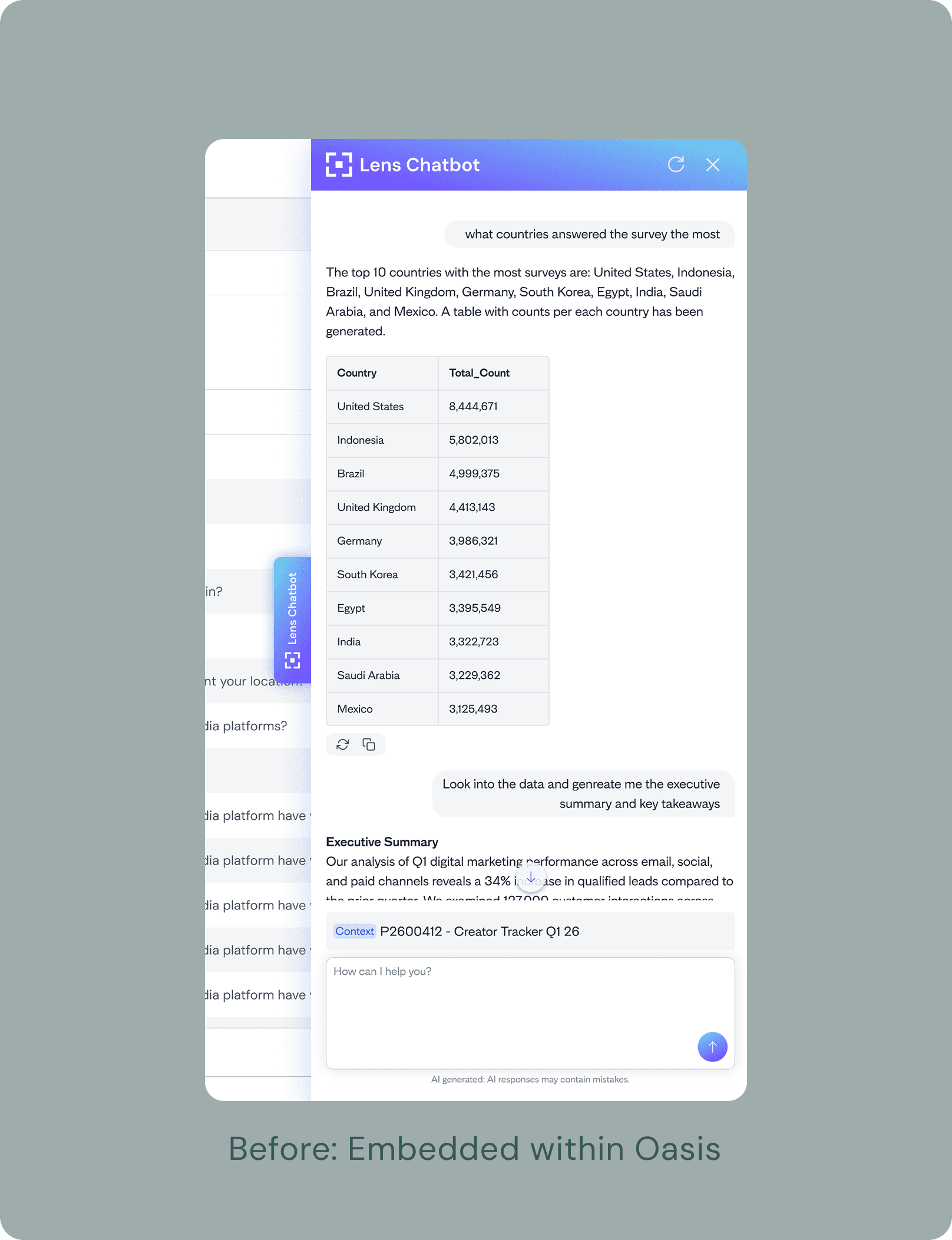 Before: Lens chatbot embedded within Oasis